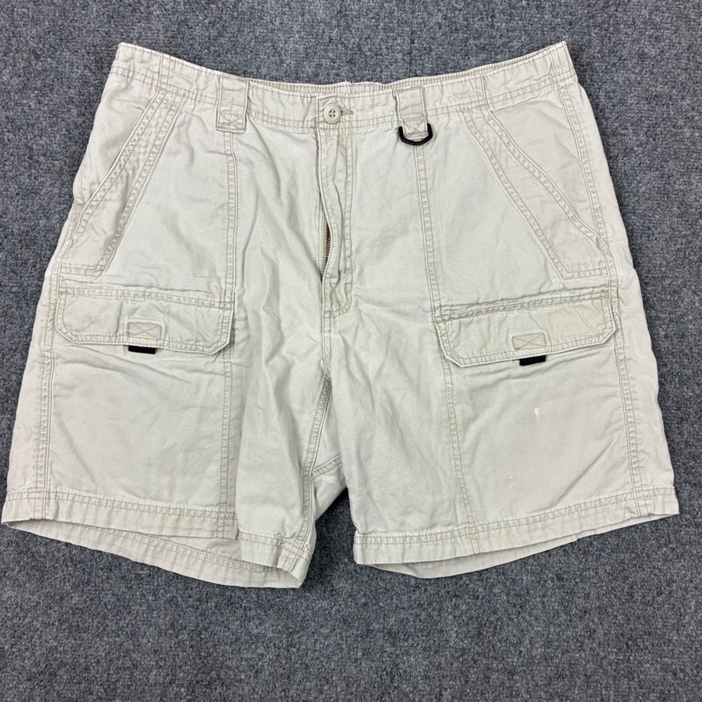 Wrangler Mens Size 38W Khaki Tan Canvas Cargo Shorts Utility Hiking